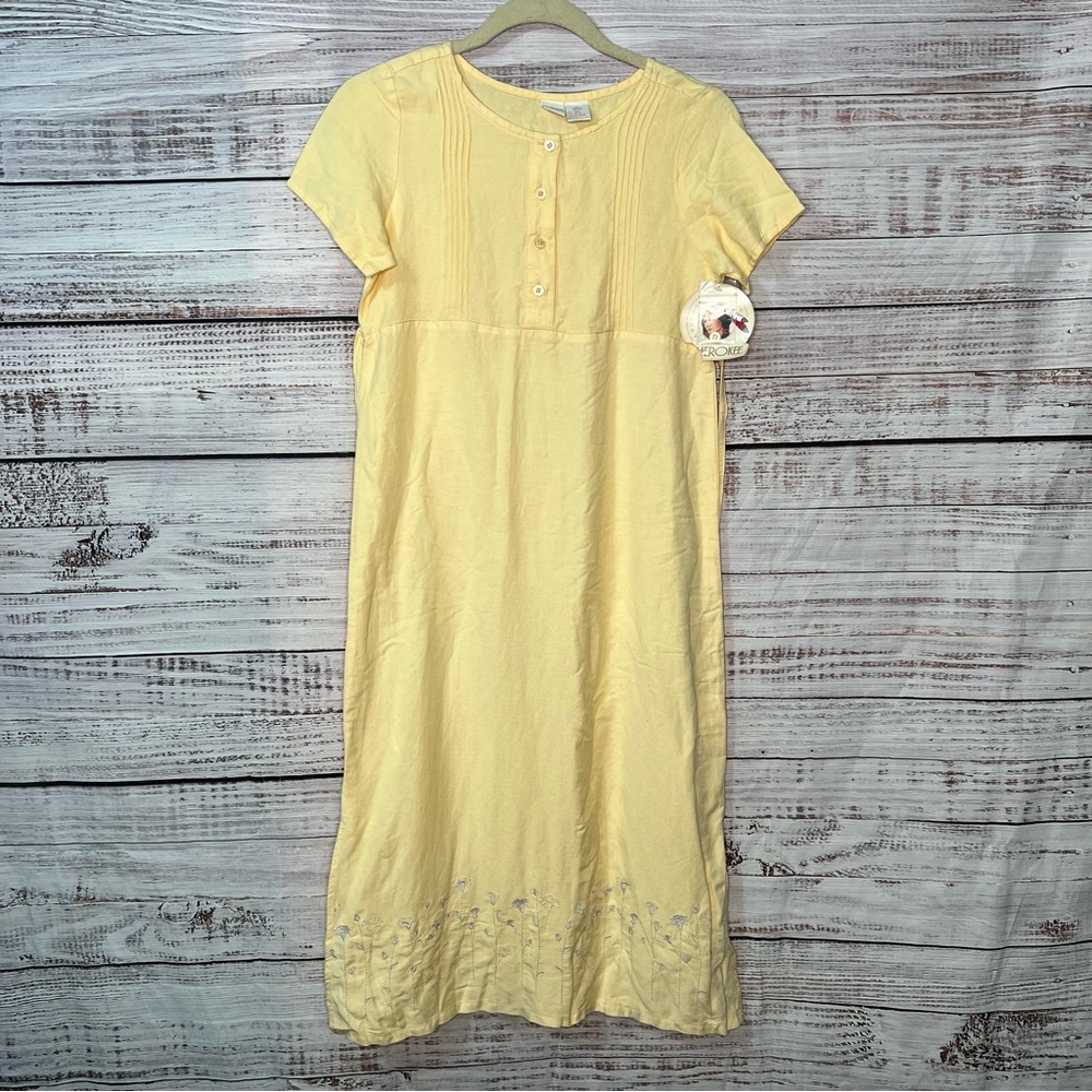 VTG Y2K Cherokee Girls Dress Large Linen Blend Modest Maxi Tea Embroidered 10/12